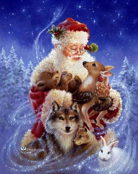 Weihnachtsmann mit tierischen Freunden - Diamond Painting