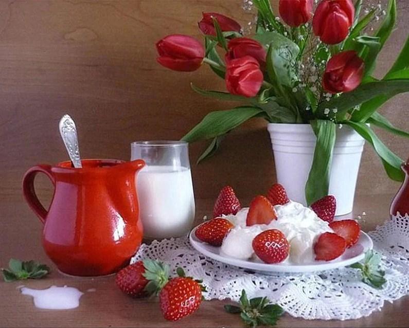 Erdbeeren, Milch & Blumentopf - Diamond Painting