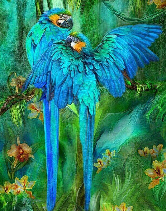 Atemberaubendes Paar blaue Papageien - Diamond Painting
