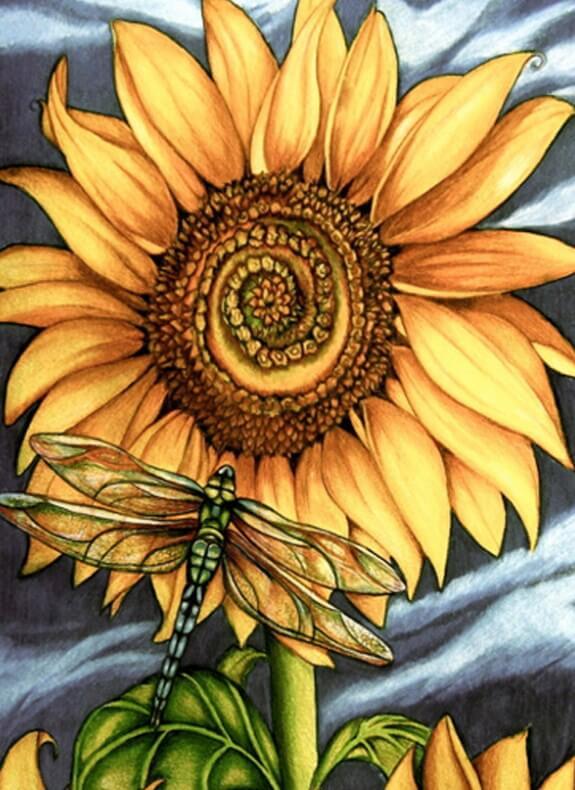 Sonnenblume und Libelle - Diamond Painting