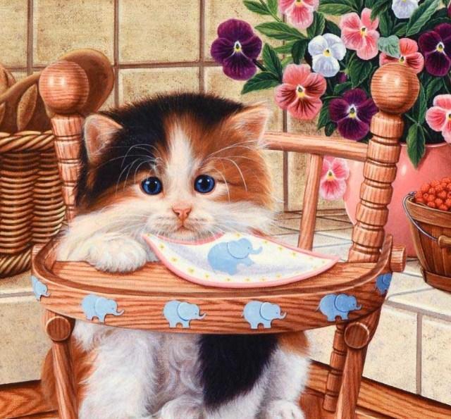 Super süßes Kätzchen & Blume - Diamond Painting