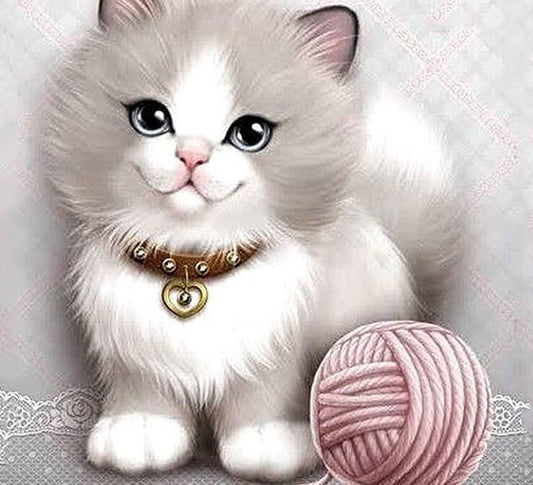 Süße Katze mit Wollknäuel - Diamond Painting
