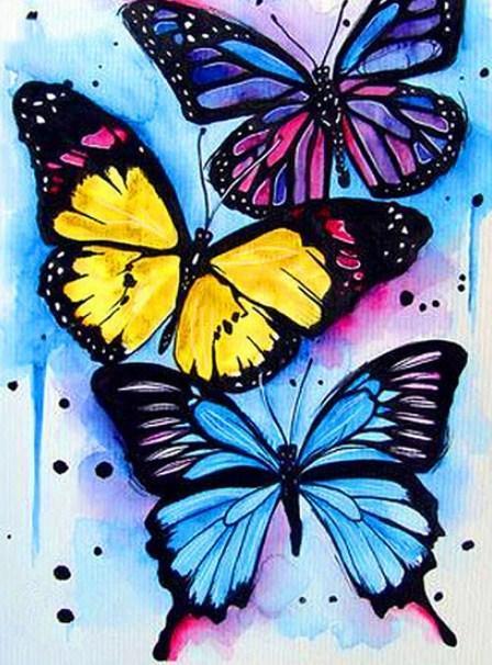 Drei bunte Schmetterlinge Diamond Painting - Diamond Painting