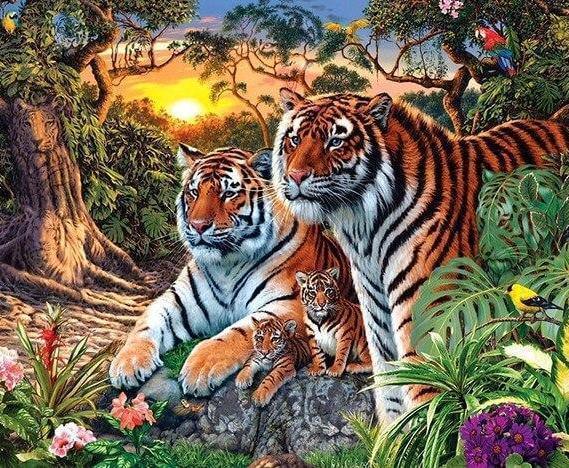 Tigerfamilie im Wald - Diamond Painting