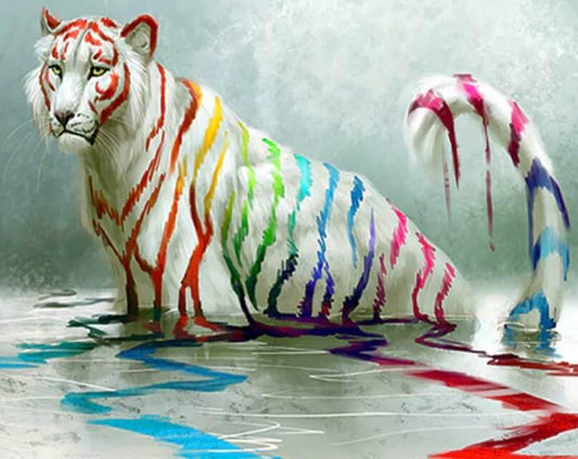 Weißer Tiger in bunten Farben - Diamond Painting