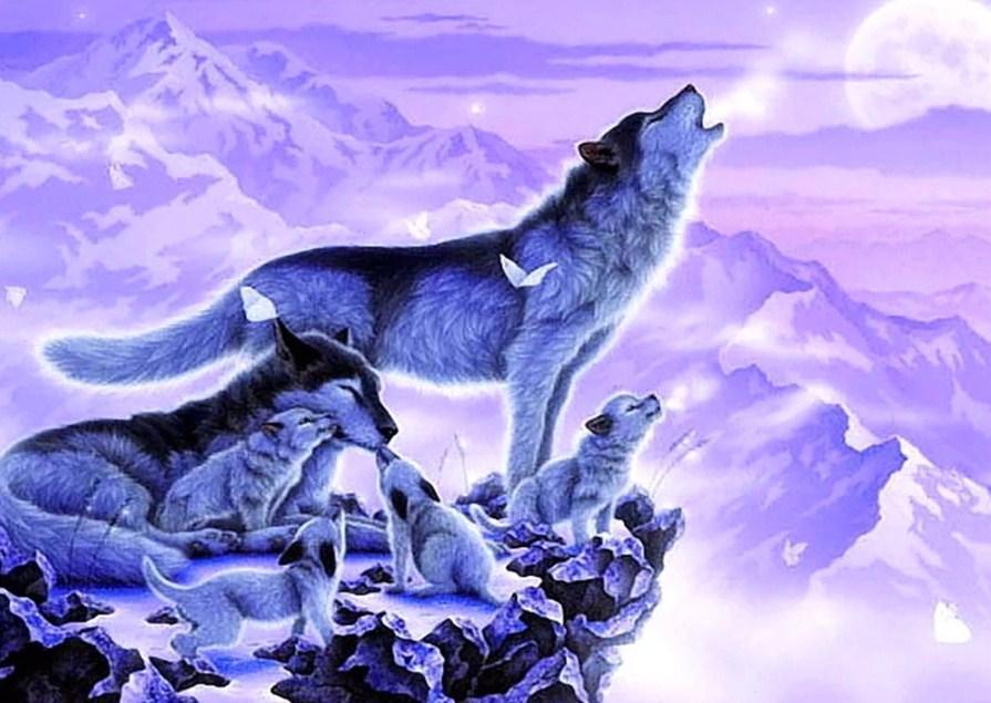 Wolf & Junge heulen - Diamond Painting Kit - Diamond Painting