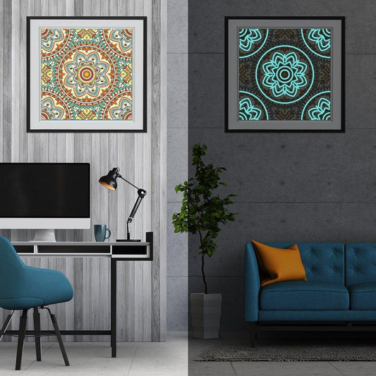 Bunte Mandala Leuchtet im Dunkeln Diamond Painting - Diamond Painting