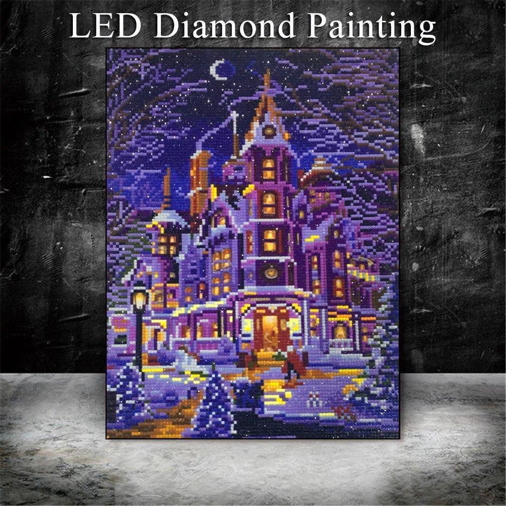 Ein Haus in der Winternacht LED - Diamond Painting