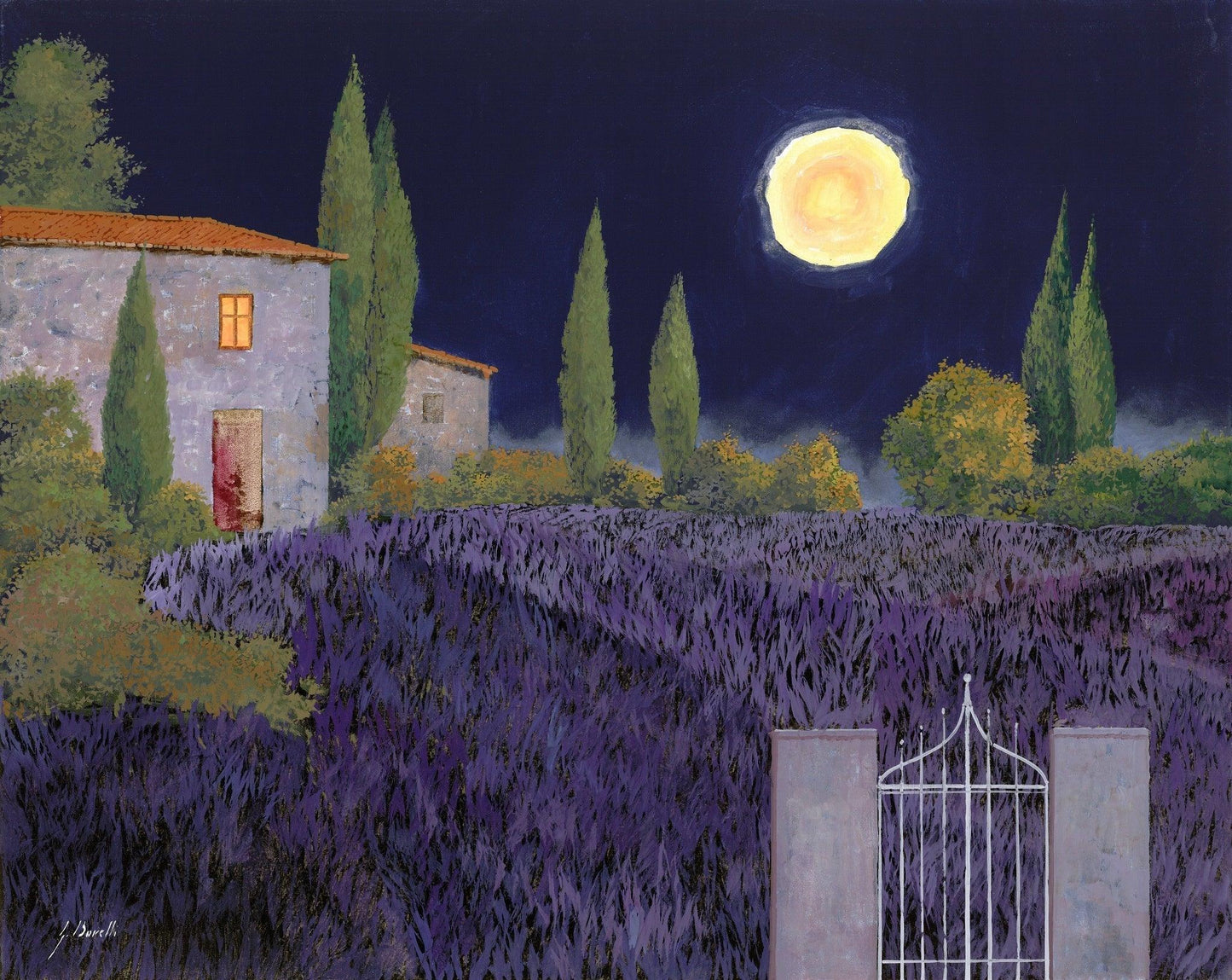 Lavendel in der Nacht - Kunst des Guido Borelli - Diamond Painting