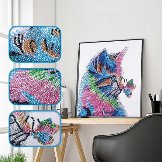 Katzen spielen mit Schmetterling - Spezial Diamond Painting - Diamond Painting