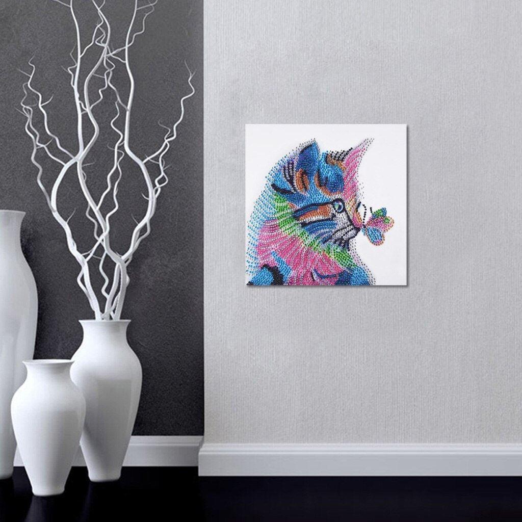 Katzen spielen mit Schmetterling - Spezial Diamond Painting - Diamond Painting