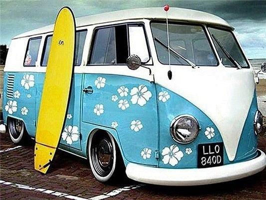 Volkswagen Typ 2 Minibus & Surfbrett – Farbe mit Diamant kit - Diamond Painting