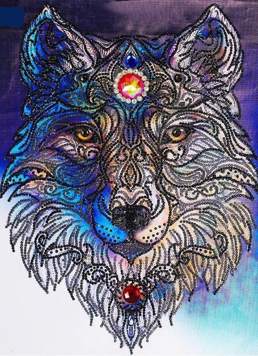 Wolf mit Stein - Spezial Diamond Painting - Diamond Painting
