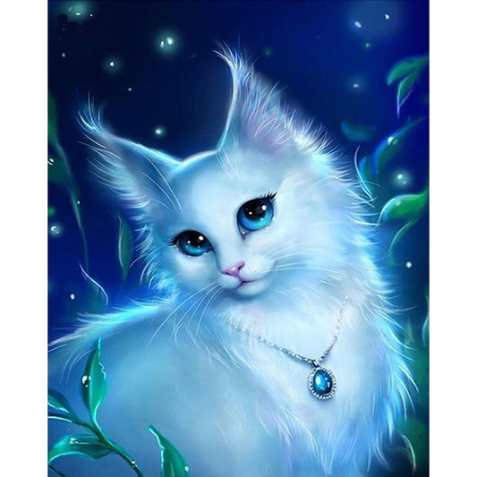Weiße Katze mit blauen Augen DIY-Malerei - Diamond Painting