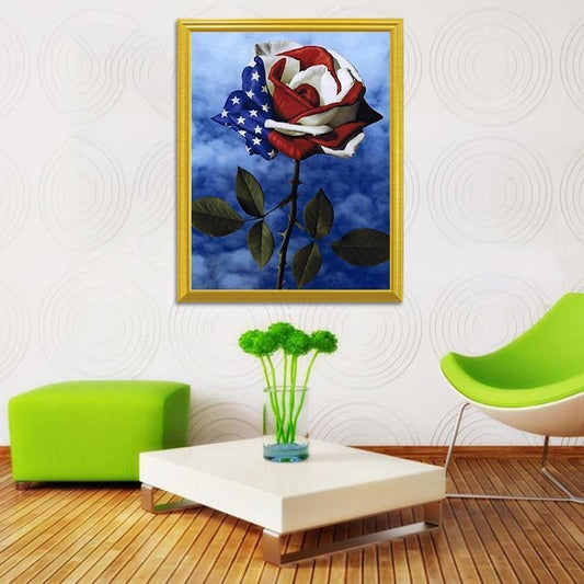 Amerikanische Flagge auf Blume DIY Diamantmalerei - Diamond Painting