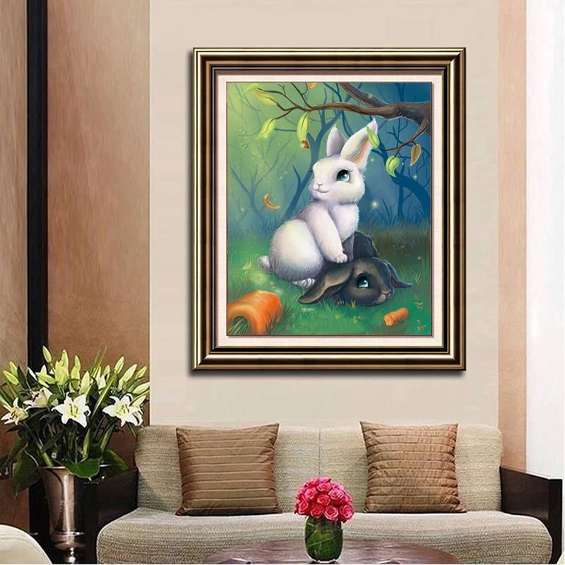 Schwarzweiss Kaninchen im Wald - Diamond Painting