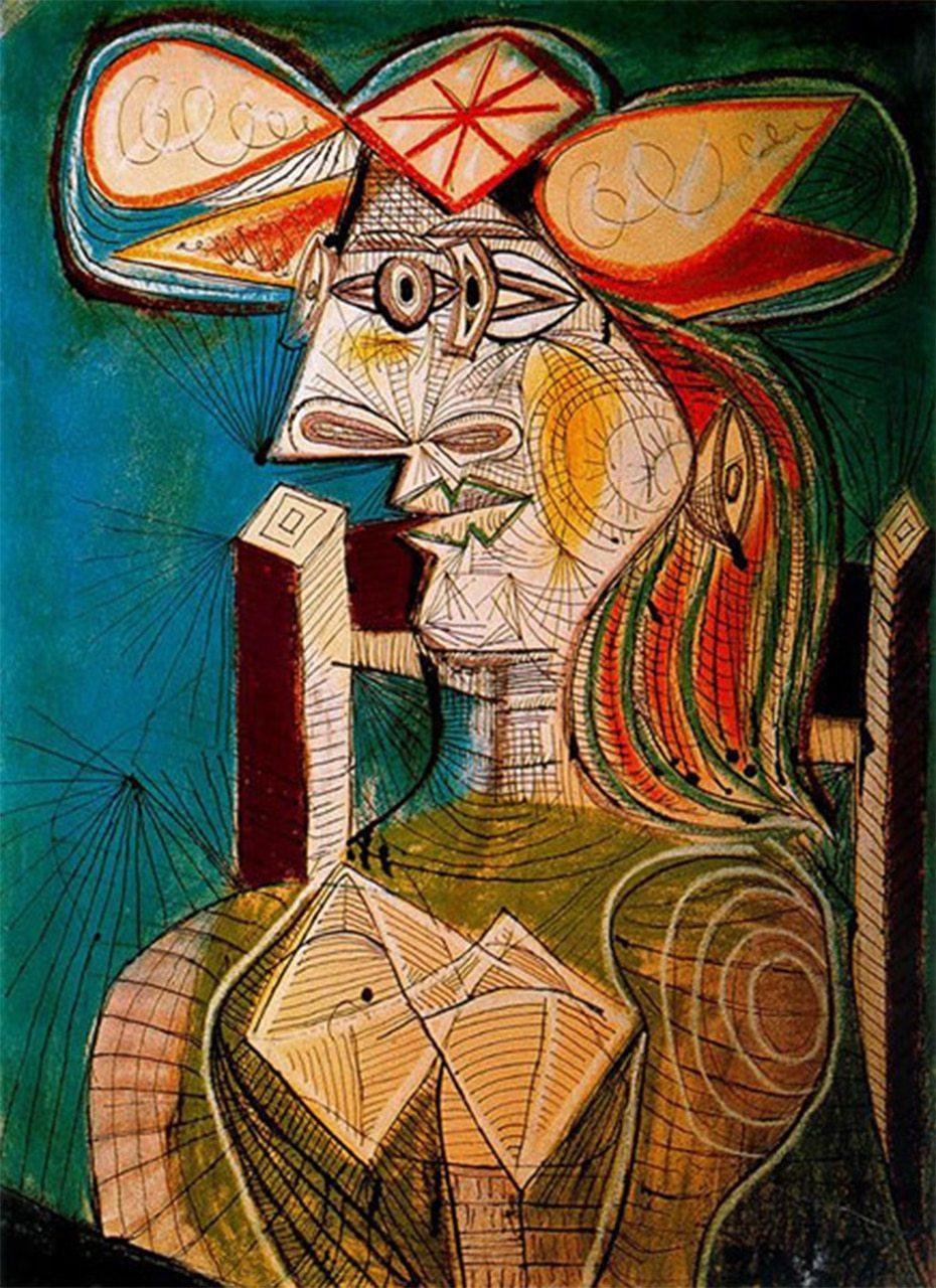 Sitzende Frau auf Holzstuhl - Pablo Picasso - Diamond Painting