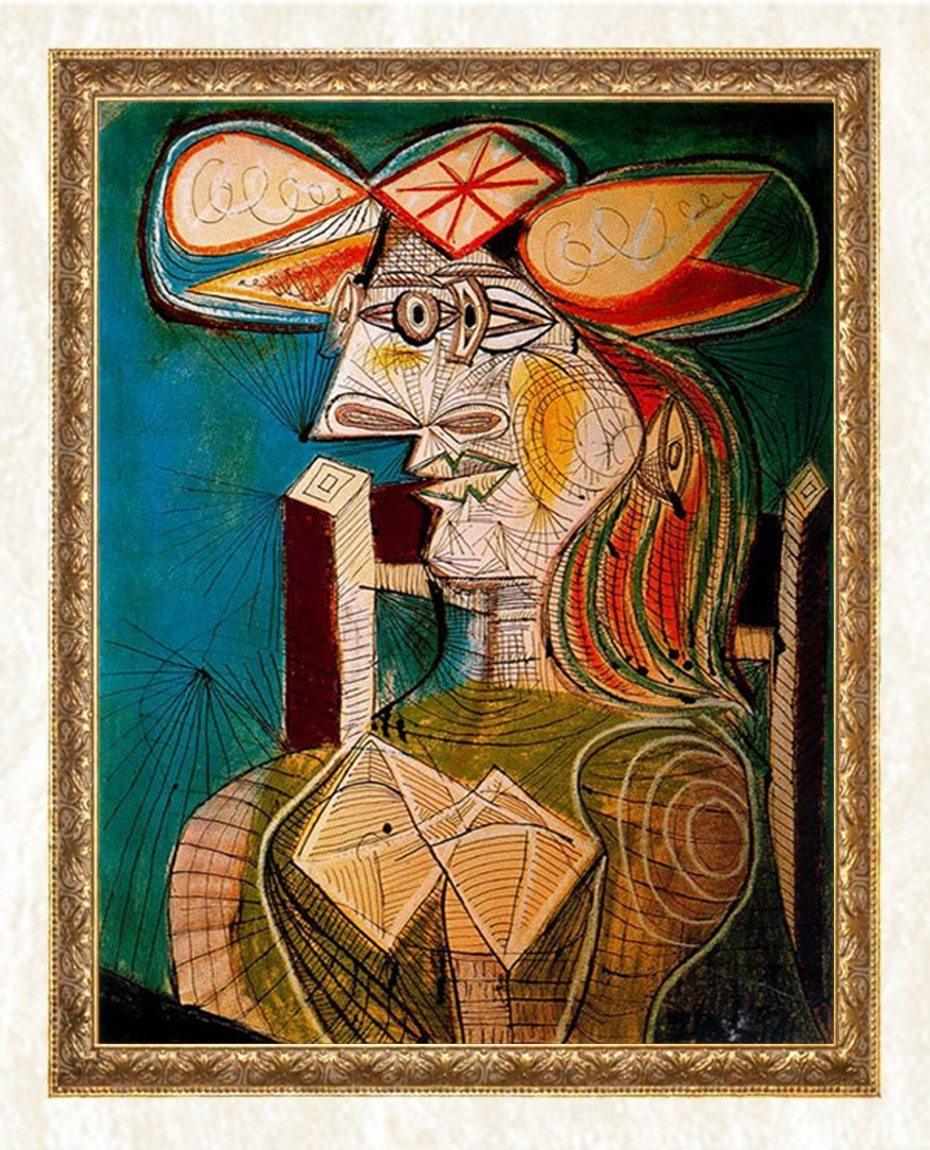 Sitzende Frau auf Holzstuhl - Pablo Picasso - Diamond Painting