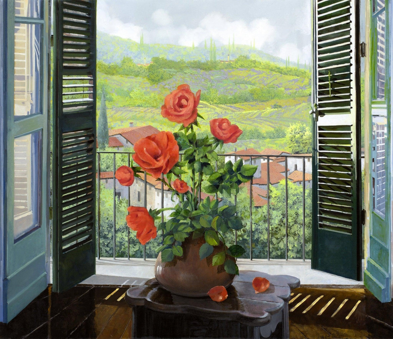 Fensterläden öffnen sich über dem Tal - Kunst des Guido Borelli - Diamond Painting
