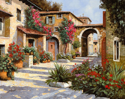 Die Treppe des Dorfes - Kunst des Guido Borelli - Diamond Painting